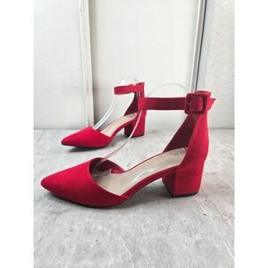 Dream Pairs Ankle Strap Block Heel Pump 9.5 Red Pointed Toe Dressy Retro Shoes